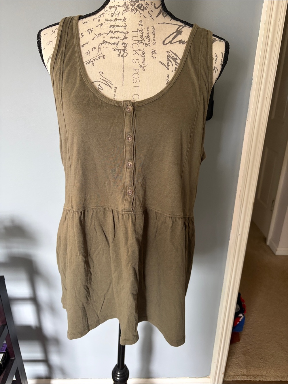 Sonoma XL Olive Green Sleeveless Button-Front Peplum Tank Top